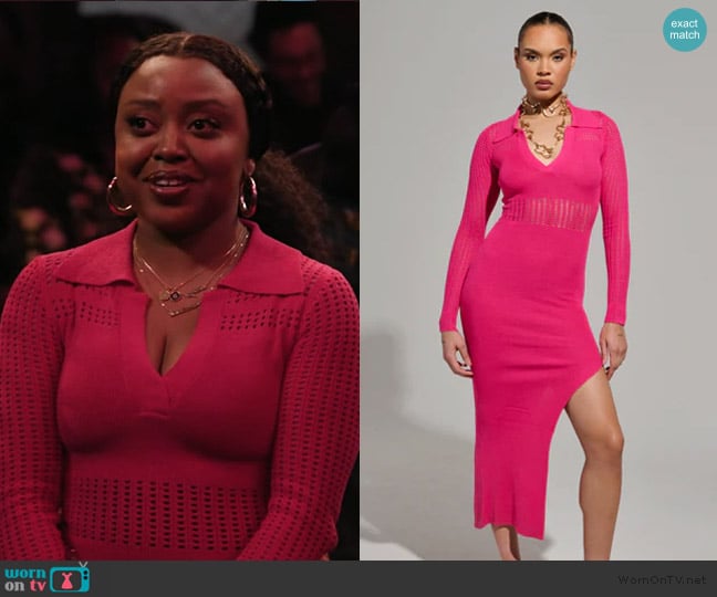 Shop Akira Keep It Simple Pink Knit Midi Dress worn by Janine Teagues (Quinta Brunson) on Abbott Elementary