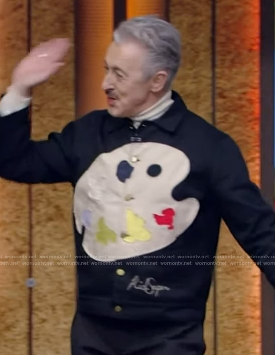 Alan Cumming’s paint palette print jacket on Live with Kelly and Mark