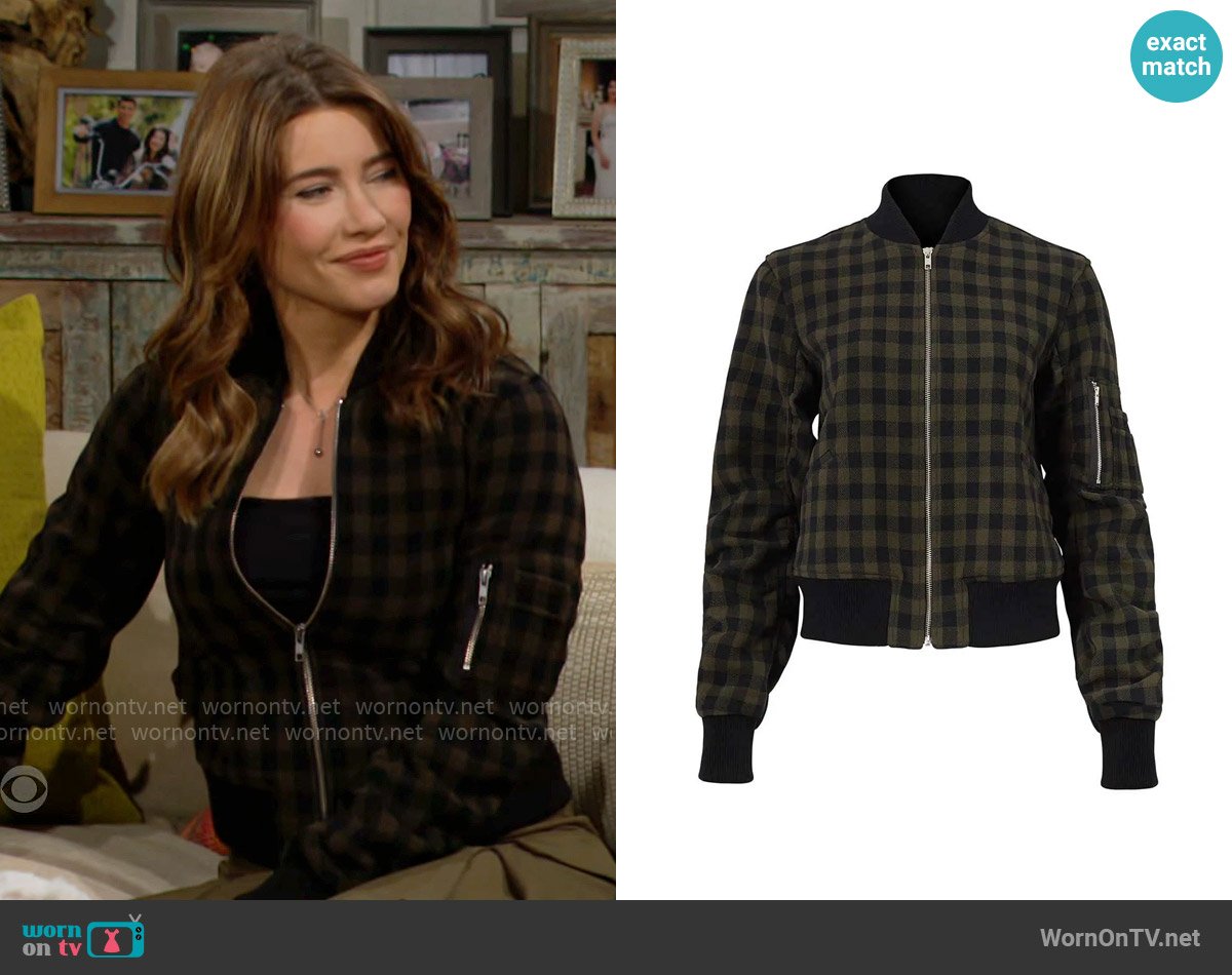 A.L.C. Andrew Wool Bomber Jacket worn by Steffy Forrester (Jacqueline MacInnes Wood) on The Bold and the Beautiful