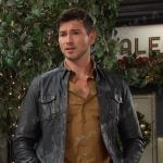 Alex’s black leather shirt jacket on Days of our Lives