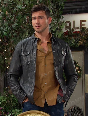 Alex’s black leather shirt jacket on Days of our Lives