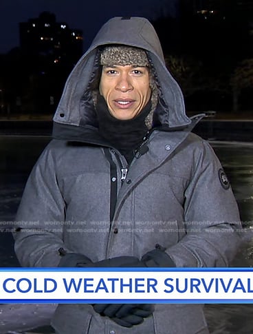 Alex Perez's grey down jacket on Good Morning America