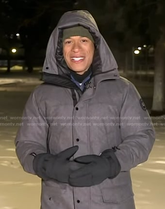 Alex Perez's grey down jacket on Good Morning America