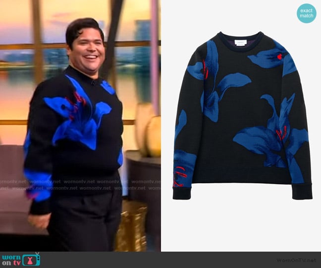 Alexander McQueen Exploded Blue Lily Jacquard Sweater worn by Harvey Guillen on The View