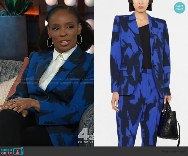 Alexander Mcqueen Blue Abstract print Blazer worn by Amber Ruffin on The Kelly Clarkson Show