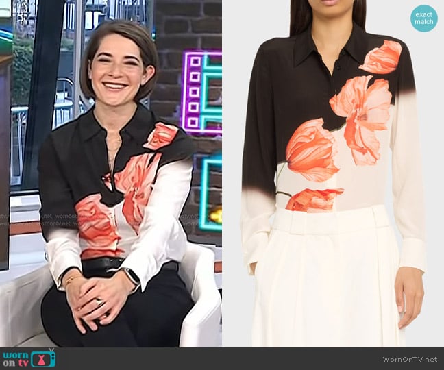 Alice + Olivia Brady Two-Tone Floral Button-Front Silk Blouse worn by Daryn Carp on Today