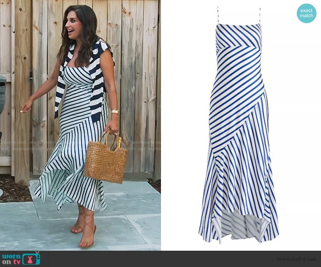 Alice + Olivia Rosa Asymmetric Striped Midi-Dress worn by Leva Bonaparte on Southern Charm