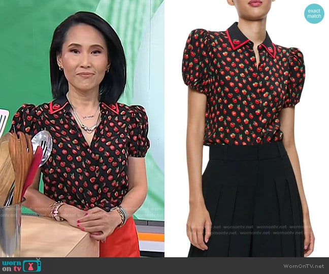 Alice + Olivia Willa Embroidered Top in Pink Lady Apple worn by Vicky Nguyen on Today