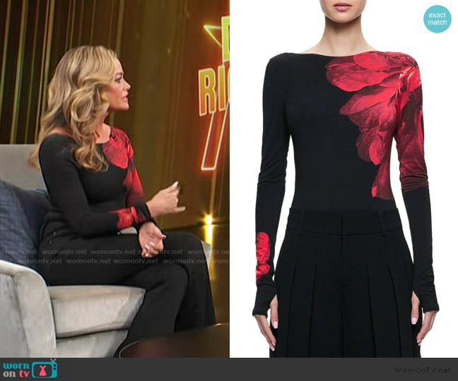 Alice + Olivia Masako Print Bodysuit worn by Denise Richards on Access Hollywood