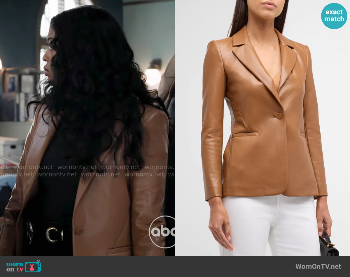 Alice + Olivia Macey Leather Blazer worn by Daphne (Javicia Leslie) on High Potential