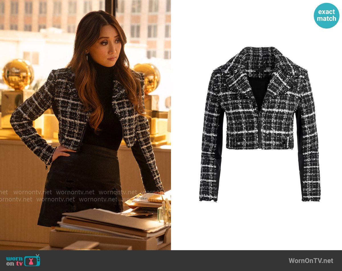 Alice + Olivia Yardley Frayed Hem Jacket worn by Ali Lee (Brenda Song) on Running Point