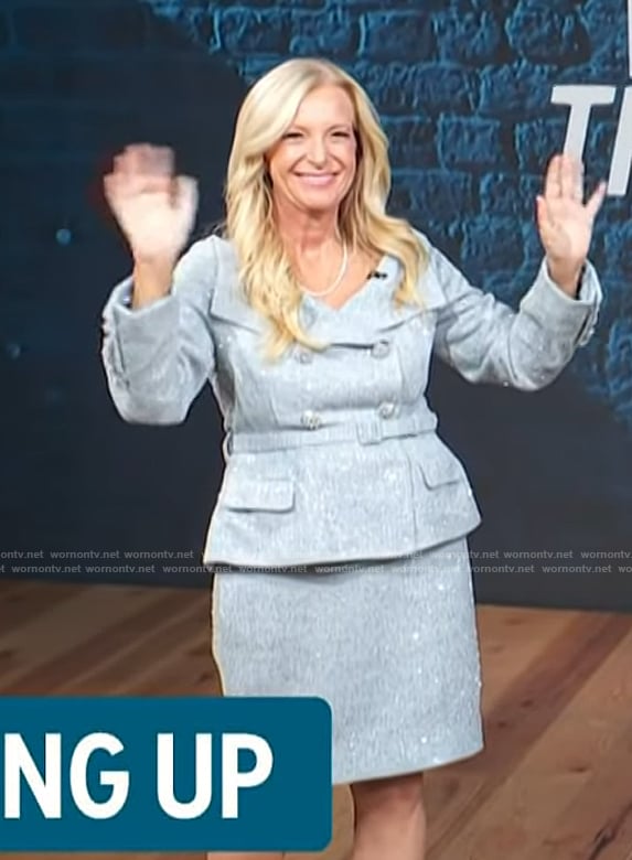 Alison Tressel's blue tweed belted dress on Access Hollywood