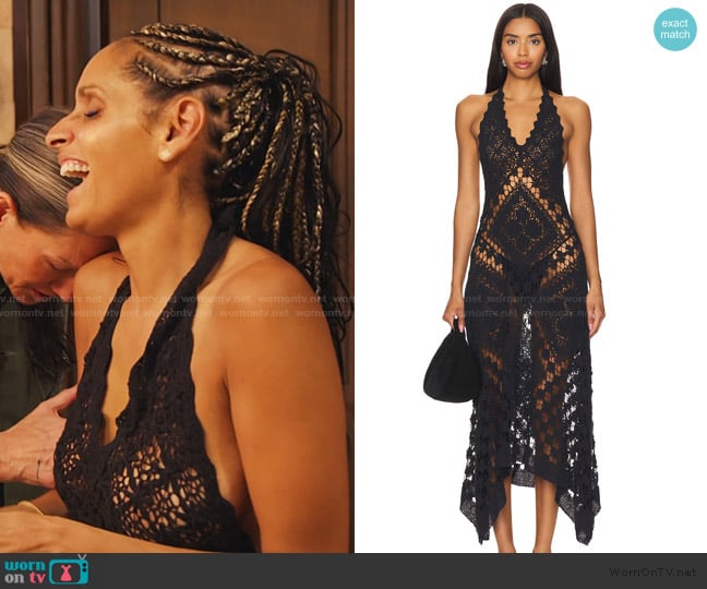 Raquel’s black crochet knit dress on RHONY