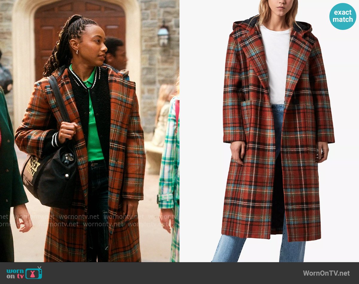 All Saints Ebony Check Coat worn by Whitney Chase (Alyah Chanelle Scott) on The Sex Lives of College Girls