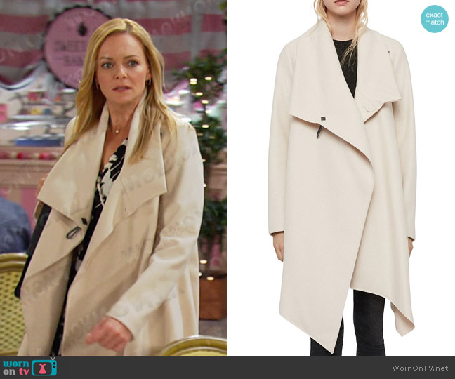 All Saints City Monument Coat in Oyster White worn by Belle Brady (Martha Madison) on Days of our Lives