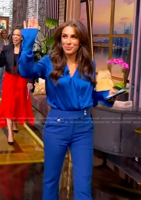 Alyssa's blue satin wrap bodysuit on The View