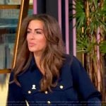 Alyssa’s navy gold button shirt and pants on The View