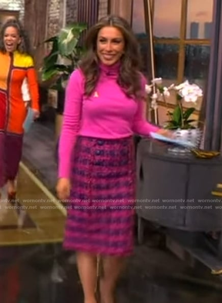 Alyssa's pink tweed check skirt on The View