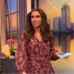 Alyssa’s printed tie neck mini dress on The View