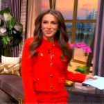 Alyssa’s red denim jacket and pants on The View