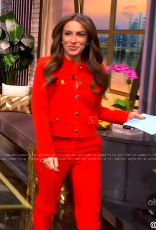 Alyssa’s red denim jacket and pants on The View