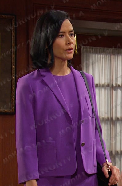 Amy's purple blazer and dress on Days of our Lives