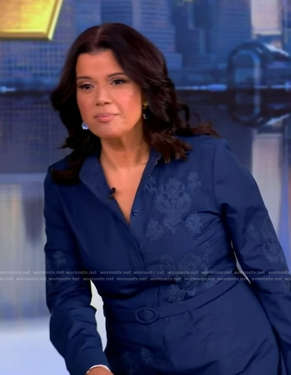 Ana’s blue floral embroidered shirtdress on The View