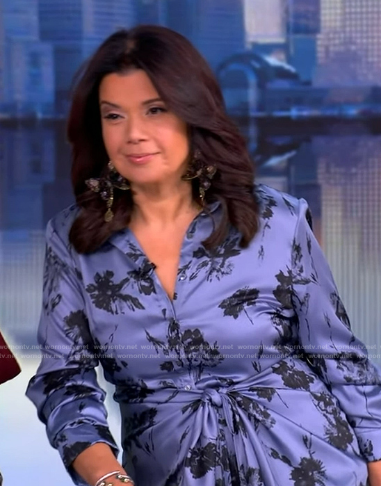 Ana's blue floral print twist front dress on The View