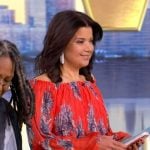 Ana’s red floral print off shoulder dress on The View