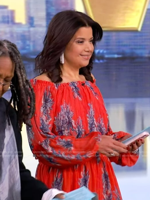 Ana's red floral print off shoulder dress on The View