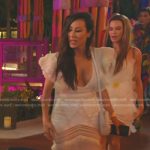 Angie’s white crochet ruffle top and lace skirt on The Real Housewives of Salt Lake City