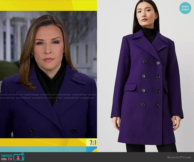 Ann Taylor Notch Collar Coat in Midnight Mulberry worn by Mary Bruce on Good Morning America