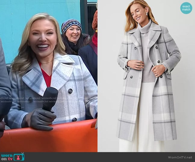 Ann Taylor Plaid Peacoat in Magnesium worn by Lindsay Shively on Today