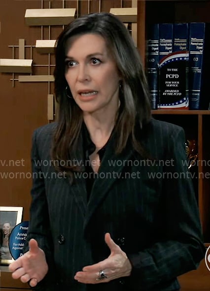 Anna’s grey pinstripe blazer on General Hospital