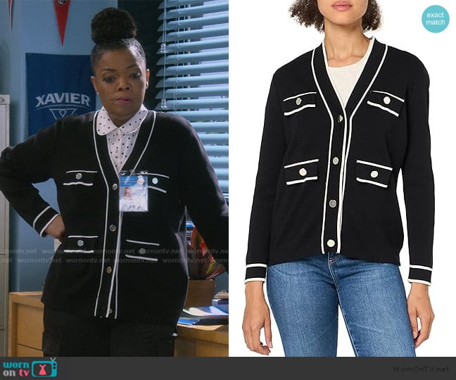 Anne Klein Tipped Pockets Cardigan worn by Joyce (Yvette Nicole Brown) on The Upshaws