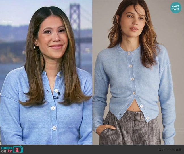 Anthropologie Crew-Neck Cardigan Sweater worn by Deirdre Bosa on NBC News Daily