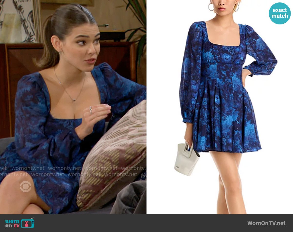 Aqua Toile Mini Dress worn by Electra Forrester (Laneya Grace) on The Bold and the Beautiful