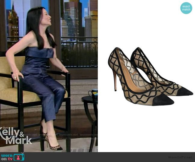 Aquazzura Velvet Heels worn by Lucy Liu on Live with Kelly and Mark