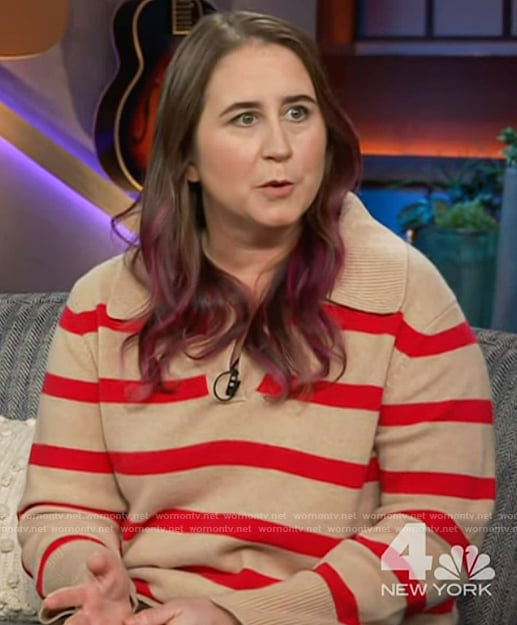 Ashley’s beige stripe polo sweater on The Kelly Clarkson Show