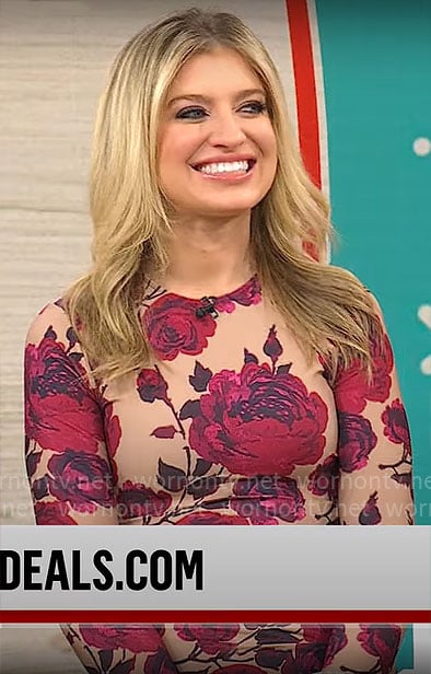 Ashley Bellman’s floral long sleeve dress on CBS Mornings