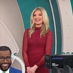 Ashley Bellman’s red mesh midi dress on CBS Mornings