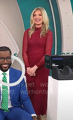 Ashley Bellman's red mesh midi dress on CBS Mornings