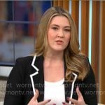 Ashley Sharp’s black blazer with white trims on CBS Mornings