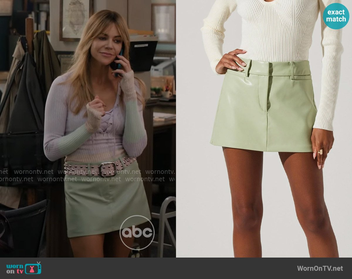 ASTR the Label Milani Skirt in Sage worn by Morgan Gillory (Kaitlin Olson) on High Potential