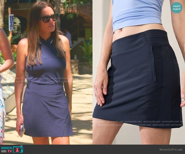 Athleta Brooklyn Mid Rise 16 Skort in Navy worn by Meredith Marks on The Real Housewives of Salt Lake City