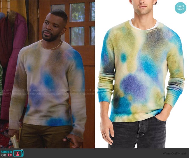 ATM Anthony Thomas Melillo Watercolor Print Regular Fit Crewneck Sweater worn by Bernard (Jermelle Simon) on The Upshaws