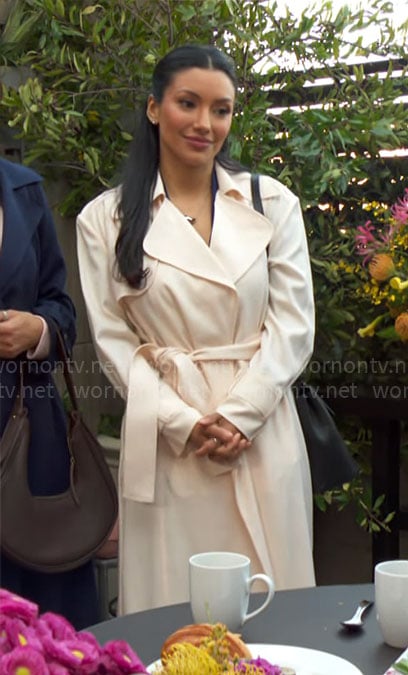 Audra’s light peach trench coat on The Young and the Restless