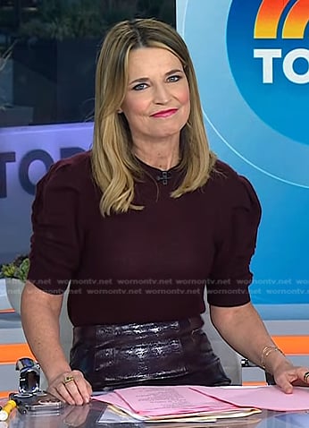 Savannah's burgundy sweater and leather skirt on Today