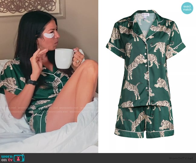 Rebecca’s green tiger print pajamas on RHONY