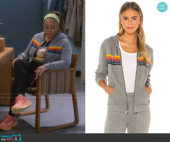 Aviator Nation 5 Stripe Zip Hoodie worn by Regina Upshaw (Kim Fields) on The Upshaws